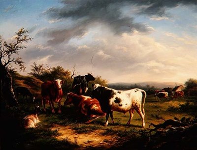 Rinder und Schafe in einer Landschaft von Charles Desan