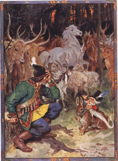 Hey! Guter Mann, ich weiß, was dich bedrückt, Szene aus Sur der Adler in Kindererzählungen aus rumänischen Legenden von Moses Gaster von Charles Edmund Brock