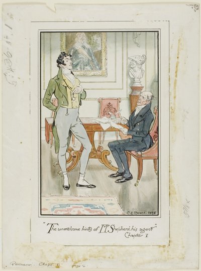 "Die unerwünschten Hinweise von Mr. Shepherd, seinem Agenten," Frontispiz für Jane Austens Überredung von Charles Edmund Brock