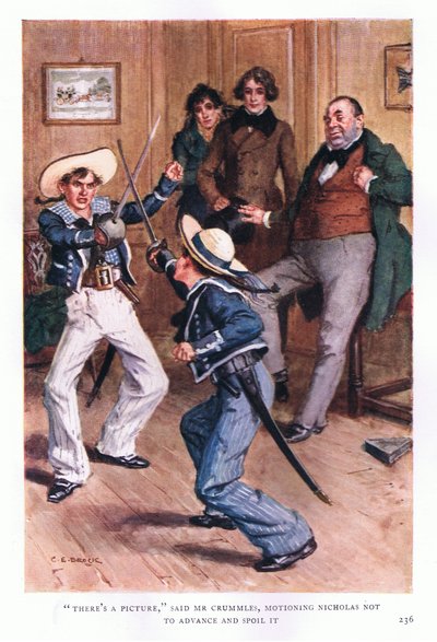 Da ist ein Bild, sagte Mr. Crummles und deutete Nicholas an, nicht weiterzugehen und es zu verderben von Charles Edmund Brock