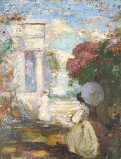 Lyrische Landschaft mit zwei Figuren in Kleidung des 19. Jahrhunderts, 1890-1900 von Charles Edward Conder
