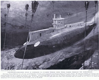 Lieutenant Commander Boyle erhält das Victoria-Kreuz für das Umgehen türkischer Minen in seinem U-Boot beim Durchqueren der Dardanellen, 1915 von Charles Edward Dixon
