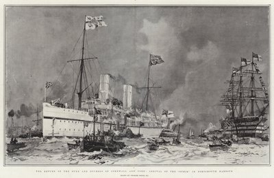 Die Rückkehr des Herzogs und der Herzogin von Cornwall und York, Ankunft der Ophir im Hafen von Portsmouth von Charles Edward Dixon
