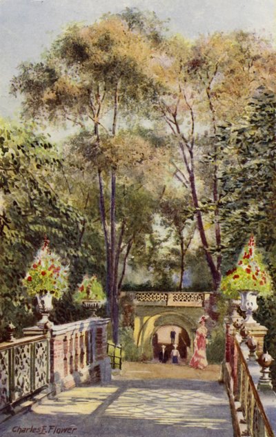 Londoner Zoo: Tunnel, von der Kanalbrücke (Farblithografie) von Charles Edwin Flower