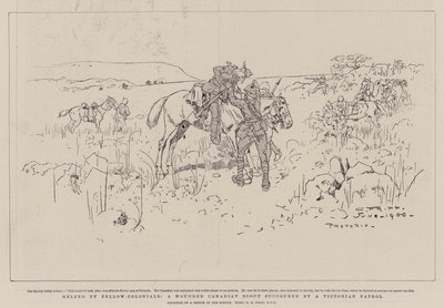 Von Mitkolonialen geholfen, ein verwundeter kanadischer Späher wird von einer viktorianischen Patrouille versorgt von Charles Edwin Fripp