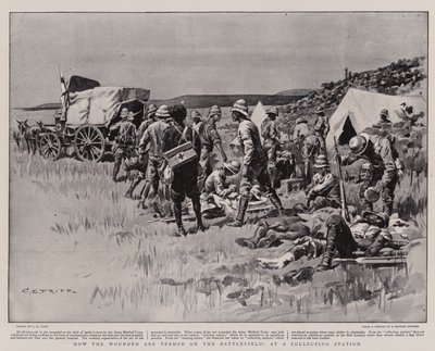 Wie die Verwundeten auf dem Schlachtfeld versorgt werden, an einer Sammelstelle von Charles Edwin Fripp