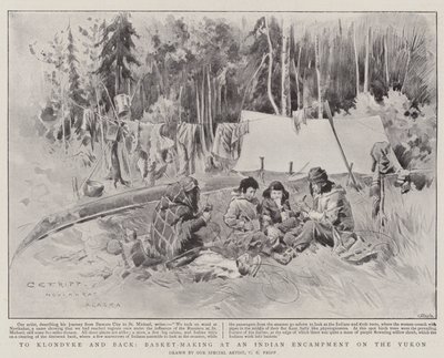 Nach Klondyke und zurück, Korbflechten in einem Indianerlager am Yukon von Charles Edwin Fripp