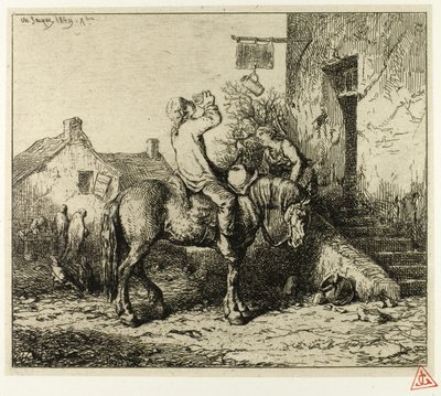 Eingang zu einem Gasthaus, mit trinkendem Bauern von Charles Emile Jacque