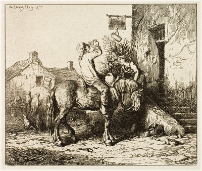 Eingang zu einem Gasthaus, mit trinkendem Bauern von Charles Emile Jacque