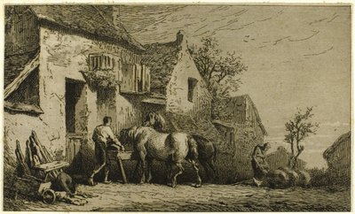 Eingang zu einem Gasthaus mit Stallbursche von Charles Emile Jacque
