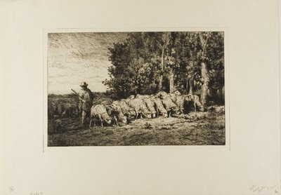 Schafherde am Waldrand von Charles Emile Jacque