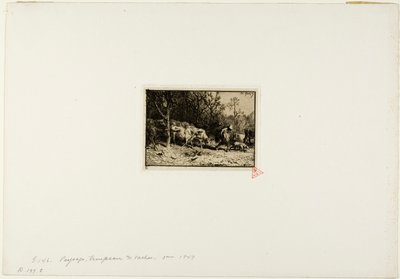 Herde von Kühen kommt aus einem Wald von Charles Emile Jacque