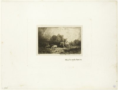 Landschaft mit Mann zu Pferd, Schweinen und Kuh von Charles Emile Jacque