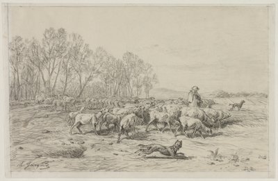 Landschaft mit einer Schafherde von Charles Emile Jacque