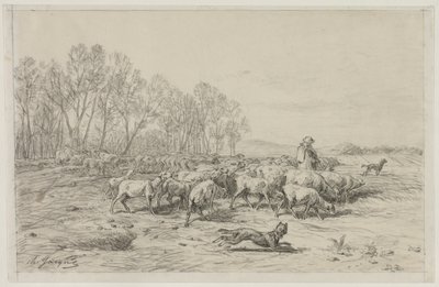 Landschaft mit einer Schafherde, 1800er von Charles Emile Jacque