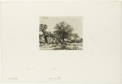 Bäume und Kühe in der Nähe eines Teichs von Charles Emile Jacque