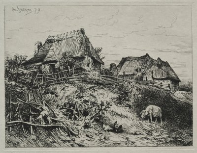 Zwei Hütten auf einem Ufer von Charles Emile Jacque