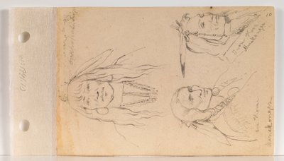 Porträts von Mato Chuthuhu (Bärenrippe), Ha won je tah (Ein Horn/Einhorn) und Heh Mah Zah (Eisenhorn) (Blatt 10 recto) von Charles Ferdinand Wimar