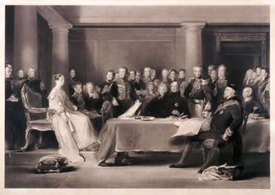 Königin Victoria leitet den Rat bei ihrem Thronantritt, 1846 von Charles Fox