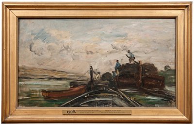 Lastkähne auf einem Fluss von Charles Francois Daubigny