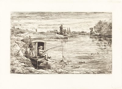 Schiffsjunge beim Angeln von Charles Francois Daubigny