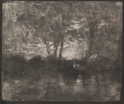 Kühe an einer Tränke, Originaldruck 1862, gedruckt 1921 von Charles Francois Daubigny