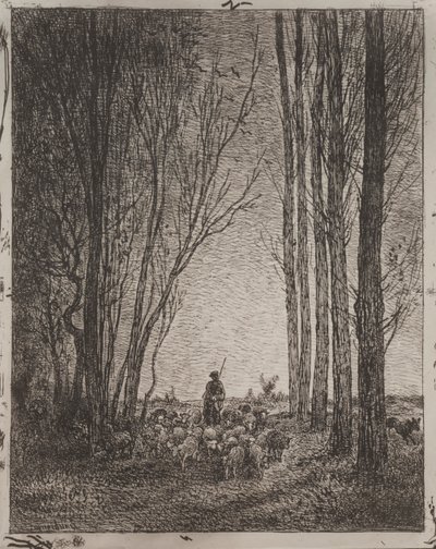 Versammlung der Herde, Originaldruck 1862, gedruckt 1921 von Charles Francois Daubigny