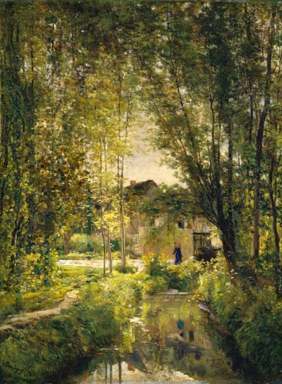 Landschaft mit einem sonnenbeschienenen Bach von Charles Francois Daubigny