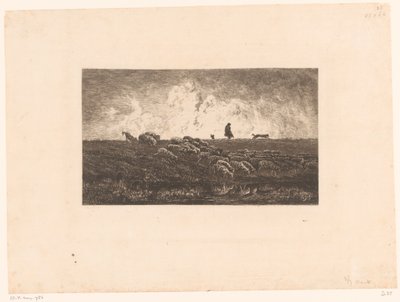 Landschaft mit Hirten und Schafen während eines Regenschauers von Charles Francois Daubigny