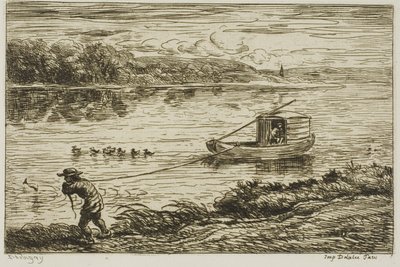 Schiffsjunge zieht an der Leine (Ziehen am Seil) von Charles Francois Daubigny