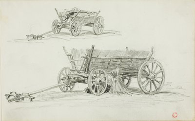 Zwei Skizzen eines Ochsenkarrens von Charles Francois Daubigny
