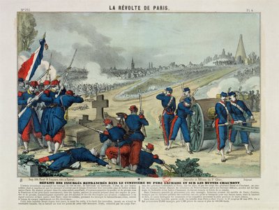 Niederlage der Rebellen, die auf dem Friedhof von Père Lachaise und auf dem Chaumont-Hügel verschanzten, 1871 von Charles Francois Pinot