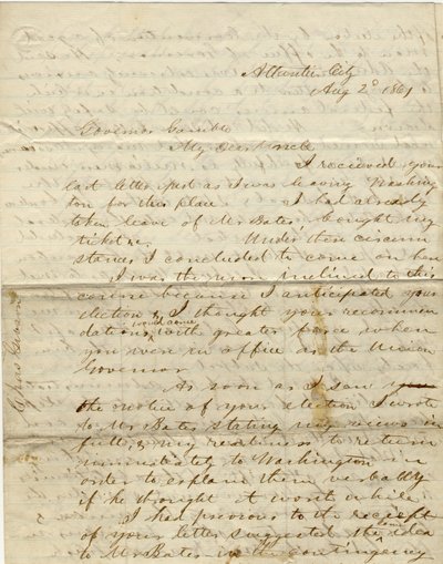 Brief unterzeichnet C. Gibson [Charles Gibson], Atlantic City, an Gouverneur Gamble [Hamilton R. Gamble], 2. August 1861 von Charles Gibson