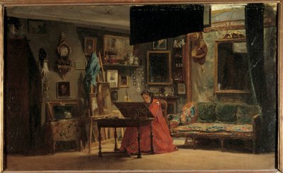 Prinzessin Mathilde (1820-1904) in ihrem Atelier, Rue de Courcelles. Prinzessin Mathilde-Letizia Bonaparte vor ihrem Schreibtisch. Gemälde von Sebastien Charles Giraud (1819-1892). 19. Jahrhundert. Maße 0,32 x 0,52 m Paris, Musée Carnavalet von Charles Giraud