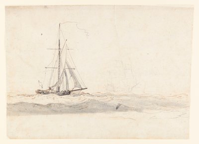 Ein Kutter vor dem Wind mit einem Schiff in der Ferne von Charles Gore