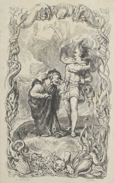 Illustration zu Der Sturm: Caliban, Ferdinand und Ariel, 1836 von Charles Gray