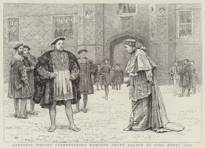 Kardinal Wolsey übergibt König Heinrich VIII. den Hampton Court Palace von Charles Green