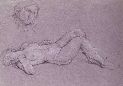 Studie einer liegenden nackten weiblichen Figur, mit einer Studie eines Frauenkopfes, der auf ihrer Hand ruht von Charles Haslewood Shannon