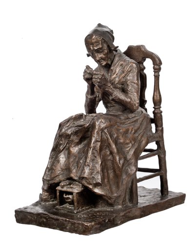 Alte Frau, die ihre Wäsche flickt von Charles Henri Marie van Wijk