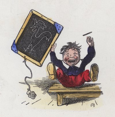 Junge mit einem Bild eines Hahns auf einer Tafel von Charles Henry (after) Bennett