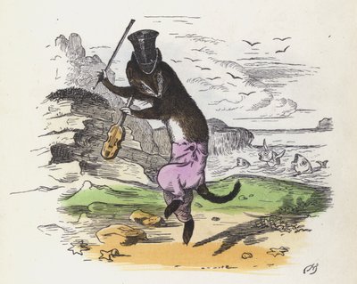 Französisches Wiesel spielt Geige und tanzt von Charles Henry (after) Bennett