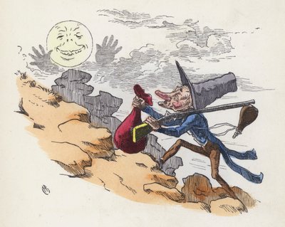 Mann, der einen Hügel hinaufklettert, um auf den Mond zu schießen von Charles Henry (after) Bennett