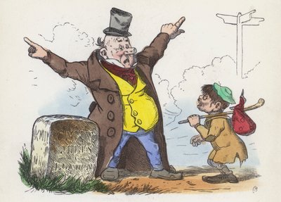 Mann gibt einem Reisenden auf der Straße nach London verwirrende Anweisungen von Charles Henry (after) Bennett
