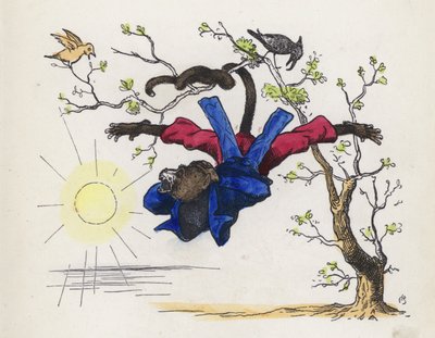 Affe, der an seinem Schwanz von einem Baum hängt von Charles Henry (after) Bennett