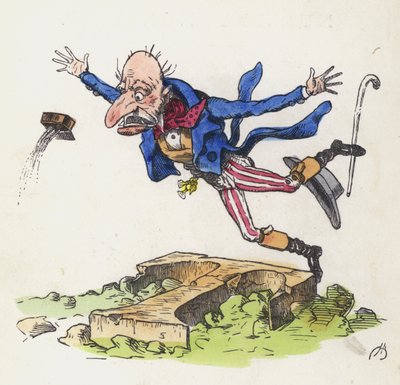 Alter Mann stolpert über einen Felsen in Form des Buchstabens T von Charles Henry (after) Bennett