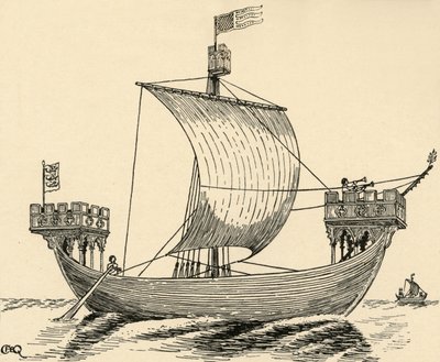 Ein Schiff aus der Zeit von Edward I., basierend auf dem Dover-Siegel, 1284, 1931 von Charles Henry Bourne Quennell