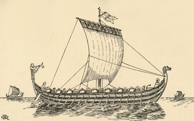 Das normannische Schiff basierend auf dem Teppich von Bayeux, 1931 von Charles Henry Bourne Quennell