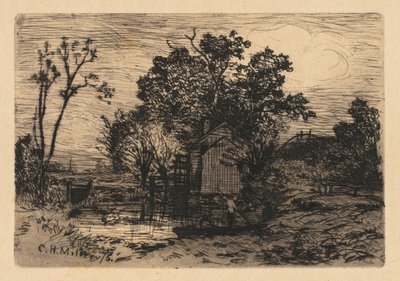 [Hütte und zwei Figuren in einem Boot] von Charles Henry Miller