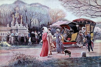 Reisende halten an, um vor einem Wegkreuz in der Bretagne am Ostertag zu beten von Charles Henry Tenre