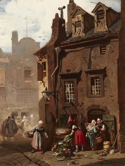 Markttreiben in einer mittelalterlichen Stadt von Charles Hoguet